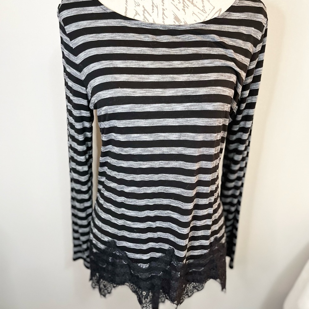 WHBM Long Sleeve Lace Hem Top
